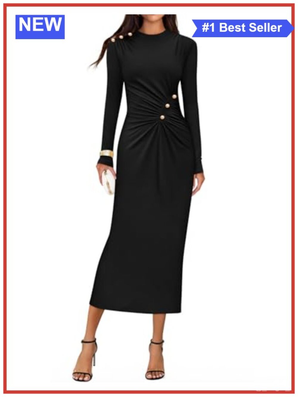Long Sleeve Mock Neck Bodycon Midi Dress Ruched Stretch Knit